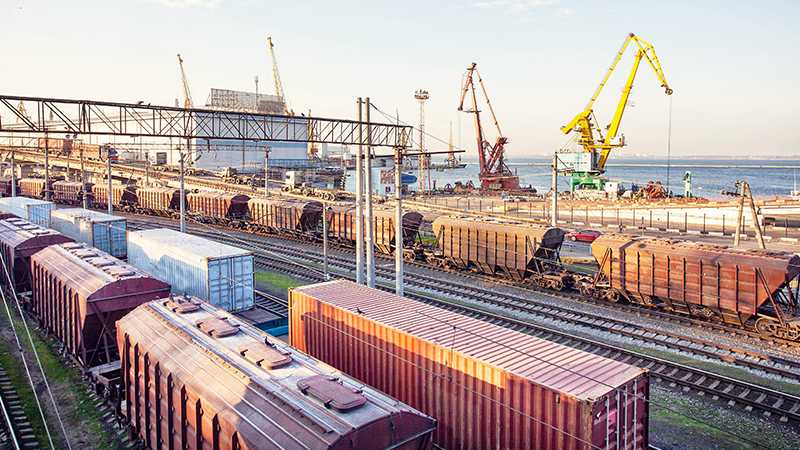 Industrial trains at a port.